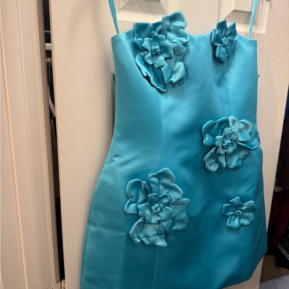 Blue Floral Appliqué Party Dress